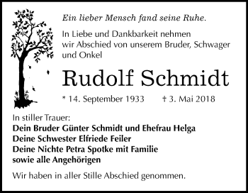 Traueranzeige von Rudolf Schmidt von Mitteldeutsche Zeitung
