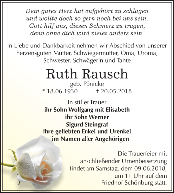 Traueranzeige von Ruth Rausch von Mitteldeutsche Zeitung