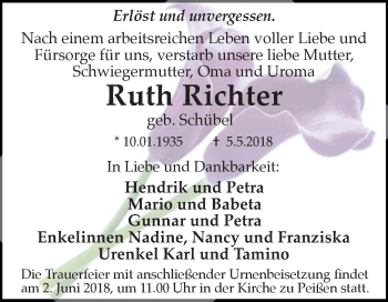 Traueranzeige von Ruth Richter von Mitteldeutsche Zeitung Halle/Saalkreis