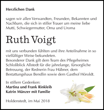 Traueranzeige von Ruth Voigt von Mitteldeutsche Zeitung