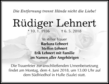 Traueranzeige von Rüdiger Lehnert von Mitteldeutsche Zeitung Halle/Saalkreis