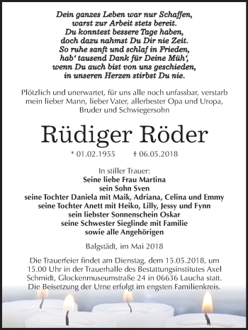 Traueranzeige von Rüdiger Röder von Mitteldeutsche Zeitung