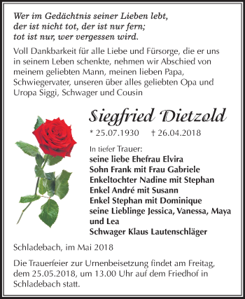 Traueranzeige von Siegfried Dietzold von Mitteldeutsche Zeitung Merseburg/Querfurt