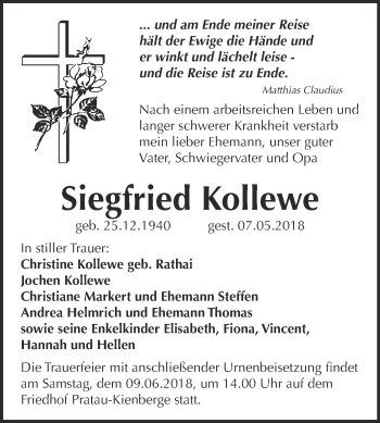 Traueranzeige von Siegfried Kollewe von WVG - Wochenspiegel Wittenberg