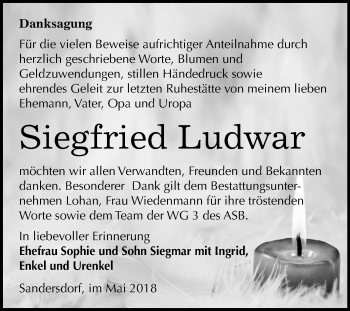 Traueranzeige von Siegfried Ludwar von Mitteldeutsche Zeitung Bitterfeld