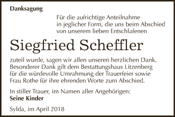 Traueranzeige von Siegfried Scheffler von Wochenspiegel Mansfelder Land