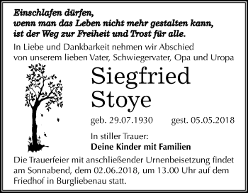 Traueranzeige von Siegfried Stoye von Mitteldeutsche Zeitung Merseburg/Querfurt