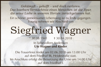 Traueranzeige von Siegfried Wagner von WVG - Wochenspiegel Dessau / Köthen