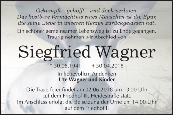 Traueranzeige von Siegfried Wagner von Mitteldeutsche Zeitung Dessau-Roßlau