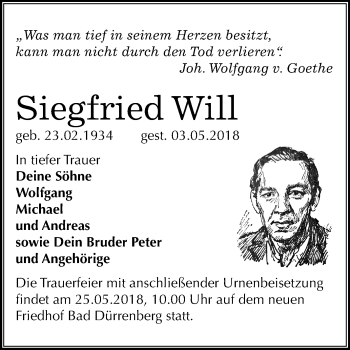 Traueranzeige von Siegfried Will von Mitteldeutsche Zeitung Merseburg/Querfurt