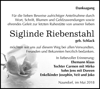 Traueranzeige von Siglinde Riebenstahl von Mitteldeutsche Zeitung Halle/Saalkreis