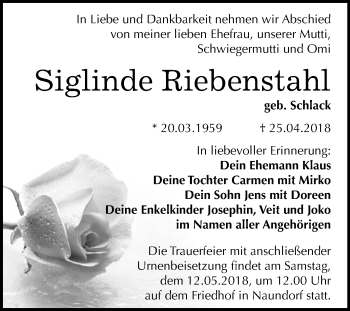 Traueranzeige von Siglinde Riebenstahl von Mitteldeutsche Zeitung Halle/Saalkreis