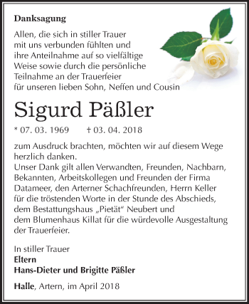 Traueranzeige von Sigurd Päßler von Mitteldeutsche Zeitung Halle/Saalkreis