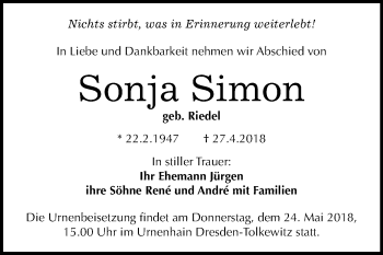 Traueranzeige von Sonja Simon von Mitteldeutsche Zeitung Sangerhausen