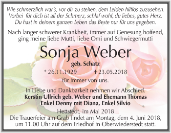 Traueranzeige von Sonja Weber von Mitteldeutsche Zeitung