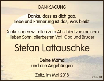 Traueranzeige von Stefan Lattauschke von Super Sonntag Zeitz