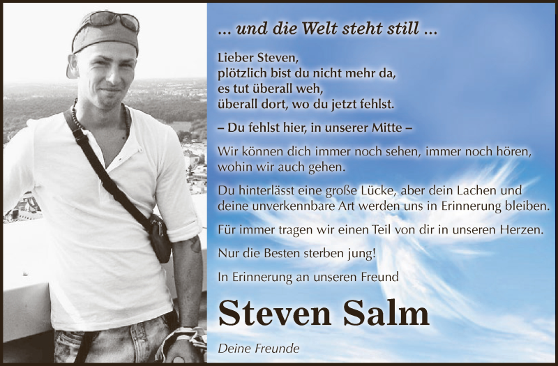  Traueranzeige für Steven Salm vom 05.05.2018 aus WVG - Wochenspiegel Dessau / Köthen
