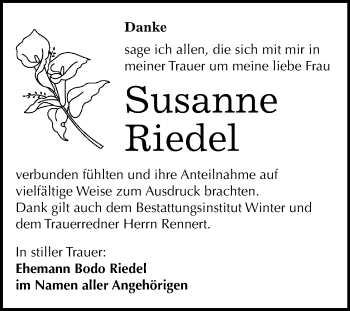 Traueranzeige von Susanne Riedel von Mitteldeutsche Zeitung Bitterfeld