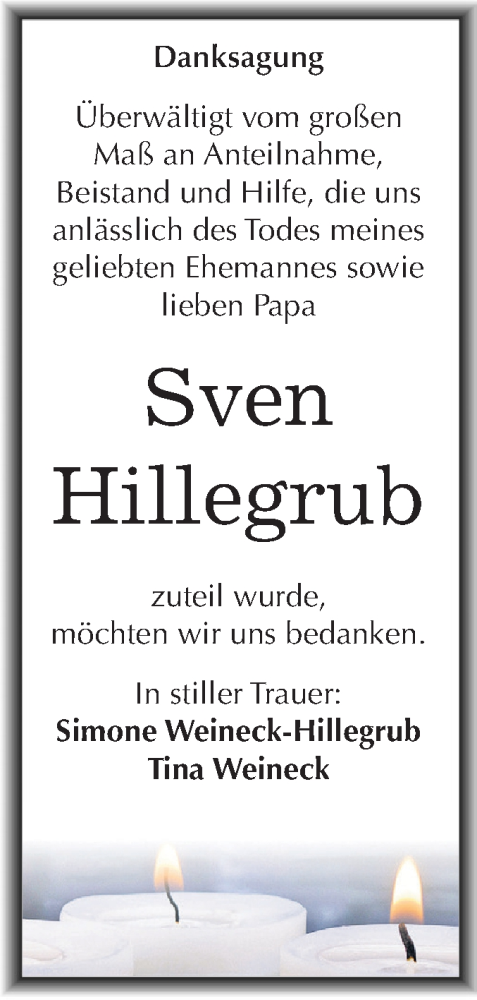  Traueranzeige für Sven Hillegrub vom 26.05.2018 aus Mitteldeutsche Zeitung