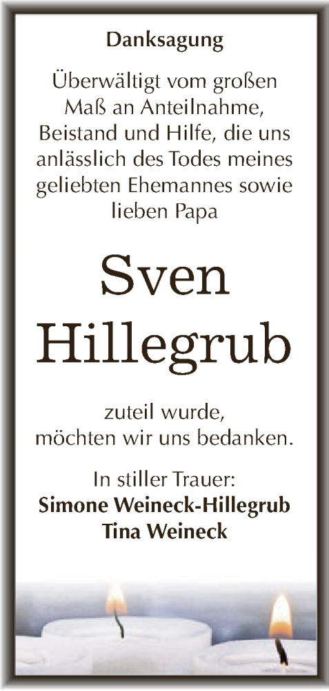  Traueranzeige für Sven Hillegrub vom 26.05.2018 aus Super Sonntag SGH Mansf. Land