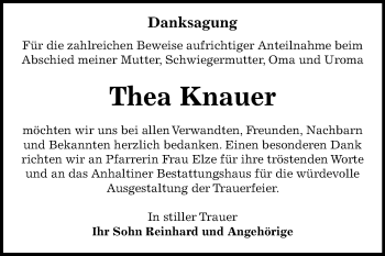 Traueranzeige von Thea Knauer von Mitteldeutsche Zeitung Dessau-Roßlau
