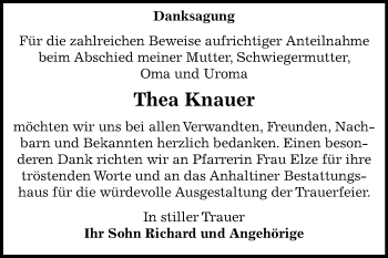 Traueranzeige von Thea Knauer von Mitteldeutsche Zeitung Dessau-Roßlau