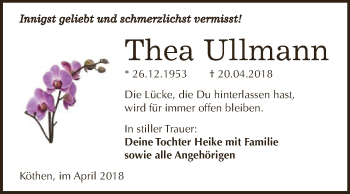 Traueranzeige von Thea Ullmann von WVG - Wochenspiegel Dessau / Köthen