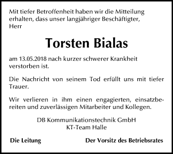 Traueranzeige von Torsten Bialas von Mitteldeutsche Zeitung Halle/Saalkreis