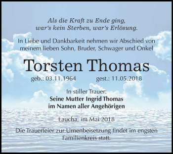 Traueranzeige von Torsten Thomas von Mitteldeutsche Zeitung