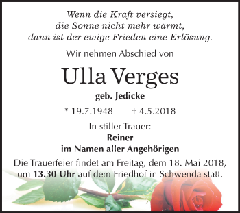 Traueranzeige von Ulla Verges von Mitteldeutsche Zeitung