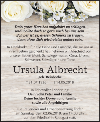 Traueranzeige von Ursula Albrecht von Mitteldeutsche Zeitung
