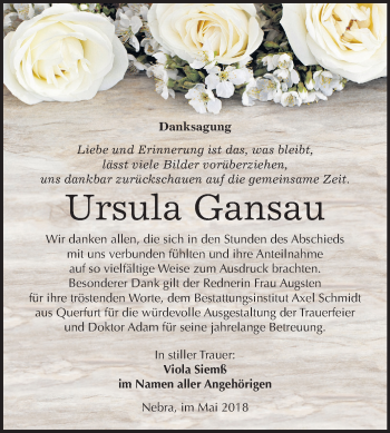 Traueranzeige von Ursula Gansau von Mitteldeutsche Zeitung
