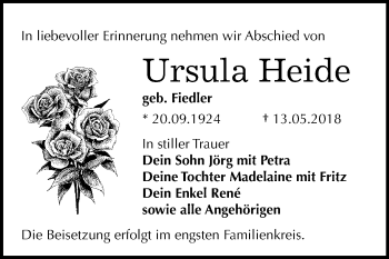 Traueranzeige von Ursula Heide von Mitteldeutsche Zeitung Bitterfeld