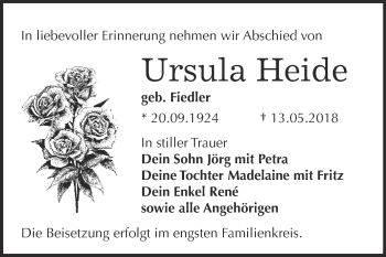 Traueranzeige von Ursula Heide von WVG - Wochenspiegel Bitterfeld