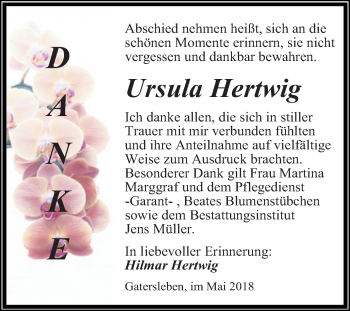 Traueranzeige von Ursula Hertwig von Mitteldeutsche Zeitung Aschersleben