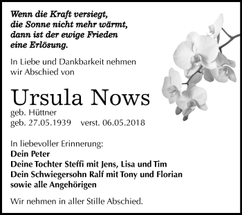 Traueranzeige von Ursula Nows von Mitteldeutsche Zeitung Weißenfels