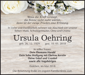 Traueranzeige von Ursula Oehring von Mitteldeutsche Zeitung