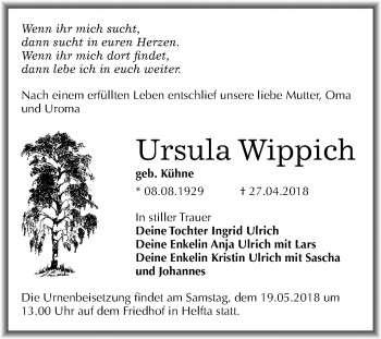 Traueranzeige von Ursula Wippich von Mitteldeutsche Zeitung