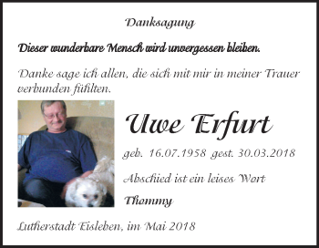 Traueranzeige von Uwe Erfurt von Mitteldeutsche Zeitung