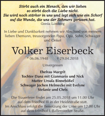 Traueranzeige von Volker Eiserbeck von Mitteldeutsche Zeitung Dessau-Roßlau