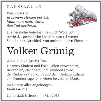 Traueranzeige von Volker Grünig von Mitteldeutsche Zeitung