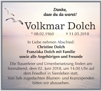 Traueranzeige von Volkmar Dolch von Mitteldeutsche Zeitung
