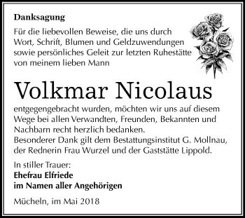 Traueranzeige von Volkmar Nicolaus von Mitteldeutsche Zeitung Merseburg/Querfurt