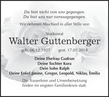 Traueranzeige von Walter Guttenberger von WVG - Wochenspiegel Wittenberg