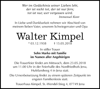 Traueranzeige von Walter Kimpel von Mitteldeutsche Zeitung Halle/Saalkreis
