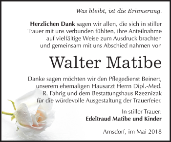 Traueranzeige von Walter Matibe von Mitteldeutsche Zeitung