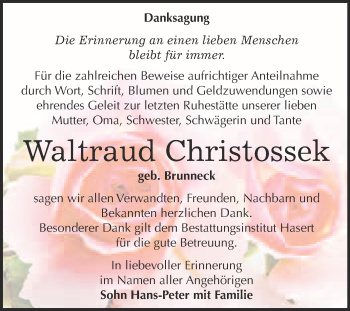 Traueranzeige von Waltraud Christossek von Super Sonntag Wittenberg