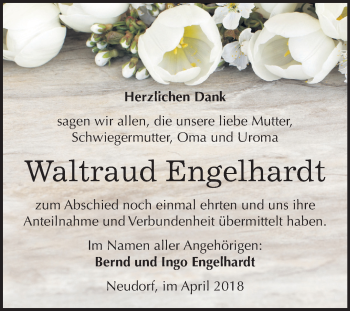 Traueranzeige von Waltraud Engelhardt von Mitteldeutsche Zeitung