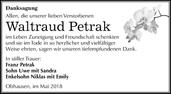 Traueranzeige von Waltraud Petrak von Mitteldeutsche Zeitung Merseburg/Querfurt