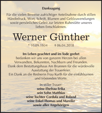 Traueranzeige von Werner Günther von Mitteldeutsche Zeitung